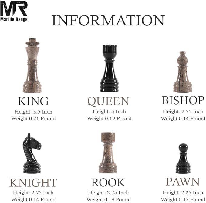 Marble Chess Set for Adults 15 Handmade Oceanic &amp Black Board Game with 32 Chess Pieces 2 Extra Queens &amp Storage Box Luxury Travel Game – Elegant Home Décor