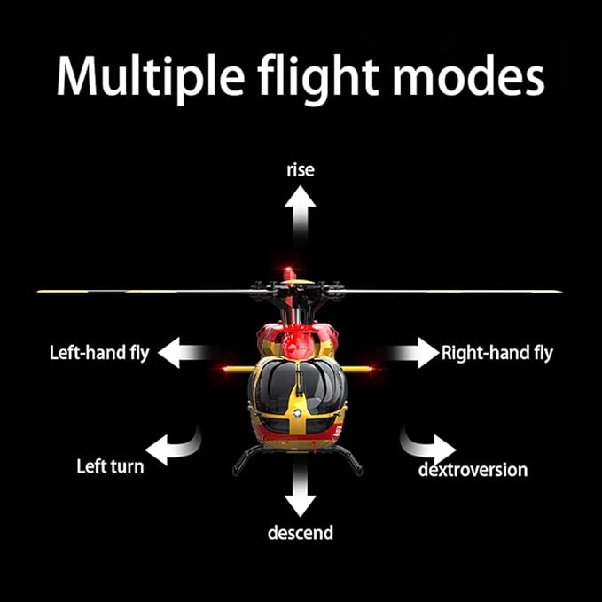 C190 Remote Control Helicopter for Adults 1:30 Scale H145 RC Helicopter 2.4G 6CH Single Propeller Aileron Free Optical Flow Positioning Six-axis Gyroscope Stabilization (Red Yellow(3 Batteries))