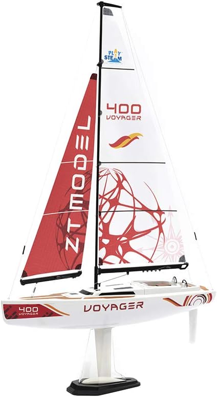 PLAYSTEM Voyager 400 RC Controlled Wind Powered Sailboat in Red - 26 Tall