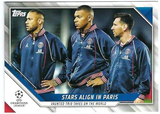 LIONEL MESSI KYLIAN MBAPPE Neymar Jr. 2021-22 Topps UEFA Champions League Soccer Card #62 CL Paris Saint-Germain