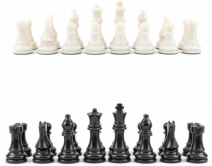 Handcrafted Premium Marble Chess Pieces Set Elegant 32-Piece Replacement for 12-15 Inch Chess Boards with Storage Box (Black and White)