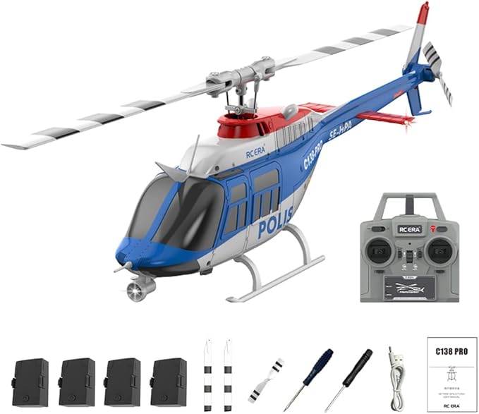 RC ERA 1/33 Scale C138 Pro Bell 206 RC Helicopter 2.4G 6CH 6-Axis Gyro Flybarless Heli with Optical Flow Upside Down 3D Rolling One-Key Takeoff(4 Battery)
