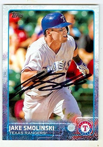 Sports Memorabilia Autograph Warehouse 246267 Jake Smolinski Autographed Baseball Card - Texas Rangers 2015 Topps - No. 408