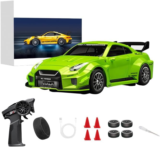 1/43 Scale RC Drift Car 2.4G Full Proportional 4WD Remote Control Car with Gyro Adjustable Speed &amp LED Lights Alloy RC Vehicle for Adult