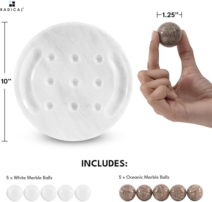 Radicaln Marble Tic Tac Toe Board Game 10 Inches White &amp Oceanic Handmade Strategy Board Games for Coffee Table Decor Adult Board Games for Game Night