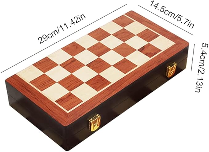 11Inch Large Deluxe Metal Chess Set - Portable Wooden Box with Alloy Pieces Folding Board Ideal for Adults