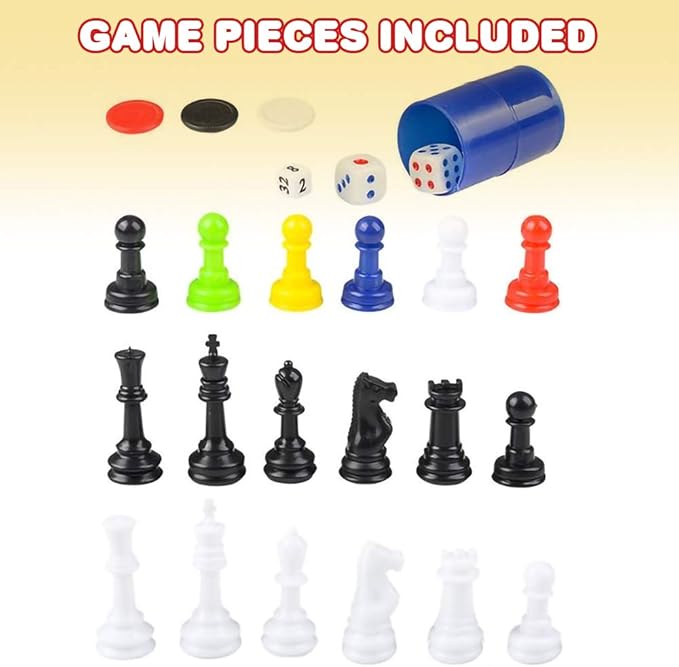 Gamie 10 Board Games Set Classic Family Games for Kids and Adults Includes 5 Double Sided Playing Boards with Backgammon Chinese Checkers Snakes and Ladders Sorry Draught Racing Chess and More