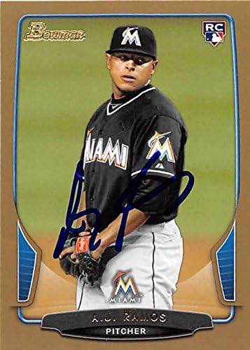 Sports Memorabilia Autograph Warehouse 248167 A.J. Ramos Autographed Baseball Card - Miami Marlins 2013 Topps Bowman - No. 42 Gold Rookie