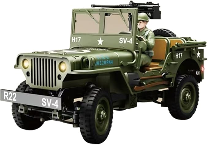 1/16 Scale Alloy Remote Control Car Military Willys Climbing Car with LED Lights &amp Soldier Figure All Terrain Off-Road Vehicle for Adults