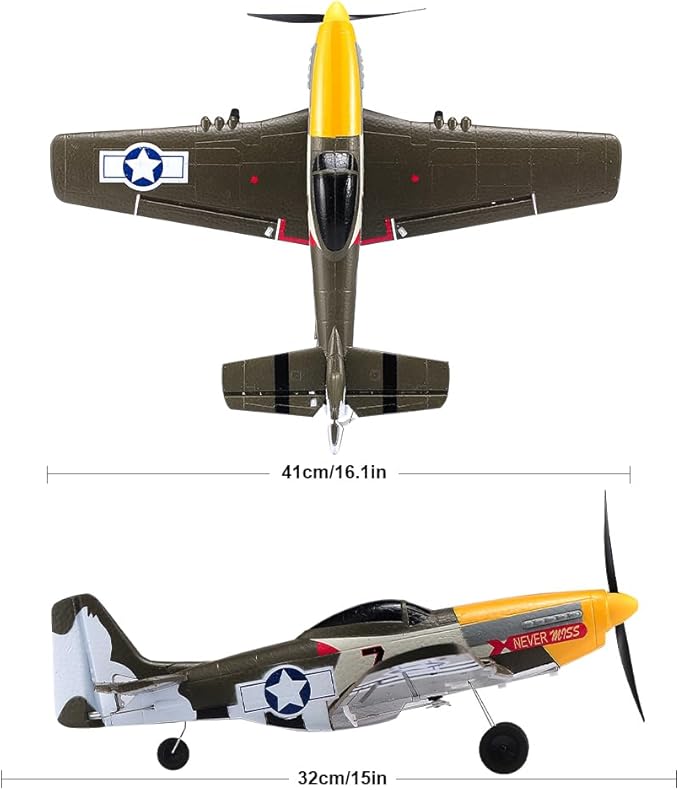 P51 RC Plane for Adults Kids 4 Channel Remote Control Airplane with Aileron/Rudder/Elevator/Gyro Aerobatic Mustang Fighter Glider with 3 Modes Stabilization System Easy Learning to Fly