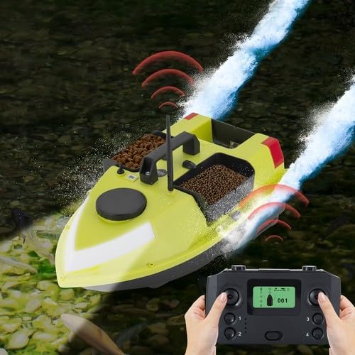 Fishing Bait Boat with LED Lights 5200mAh Battery &amp Carry Bag 2 Batteries Included RC Fishing Boat for Lake Fishing Fish Feeding &amp Night Fishing Green