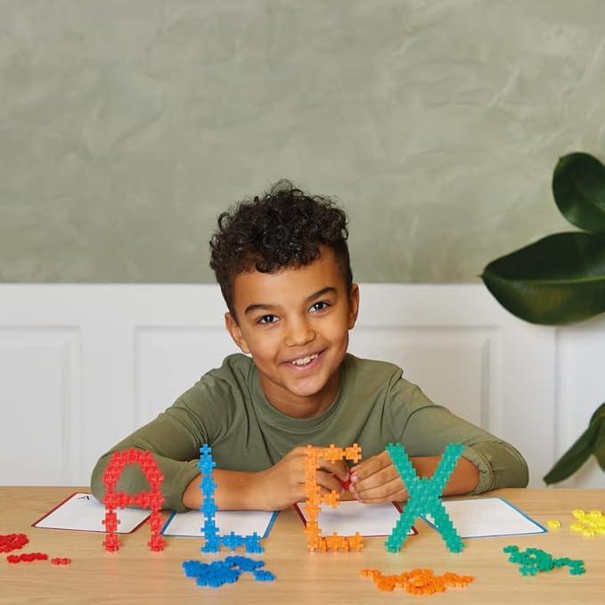 PLUS PLUS - Learn to Build ABC &amp 123 - 400 Pieces 40 Flash Cards - Construction Building STEM / STEAM Toy Interlocking Mini Puzzle Blocks for Kids