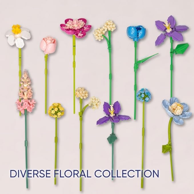 Flower Building Set 880 PCS Building Sets for Adults Botanical Flower Kit Building Block Set Flower Bouquet DIY Gift No Vase Included
