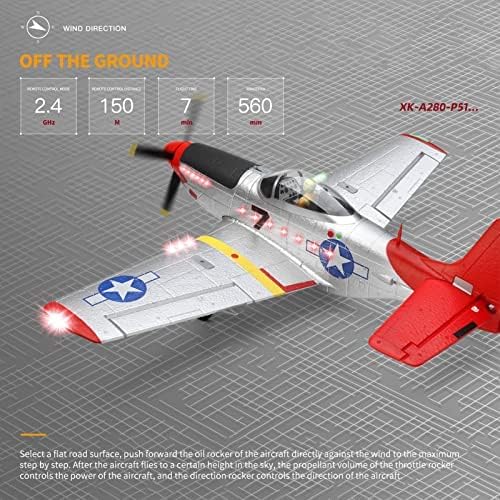 GoolRC WLtoys XK A280 RC Airplane 2.4GHz 4 Channel Brushless Remote Control Plane for Adults RC Aircraft Fighter with 6-Axis Gyro 3D/6G Mode and LED Searchlight Easy to Fly for Beginners