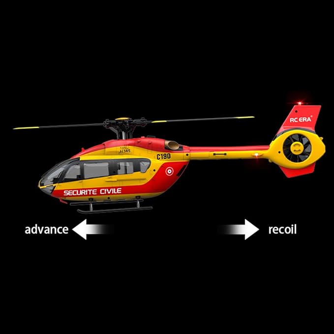 C190 Remote Control Helicopter for Adults 1:30 Scale H145 RC Helicopter 2.4G 6CH Single Propeller Aileron Free Optical Flow Positioning Six-axis Gyroscope Stabilization (Red Yellow(3 Batteries))
