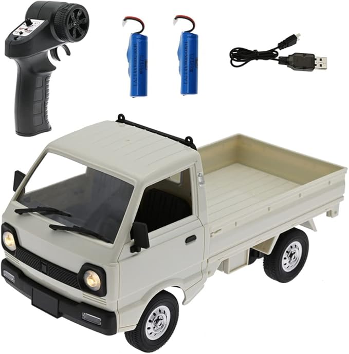 AMOC RC Mini-Truck WPL D12mini 1/16 2.4Ghz RC Car Mini-Van DIY Double Battery - White