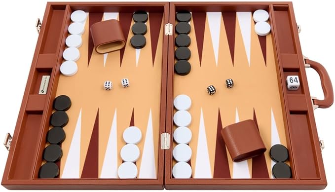 Silverman &amp Co. 19-inch Premium Backgammon Set - Desert Brown Board