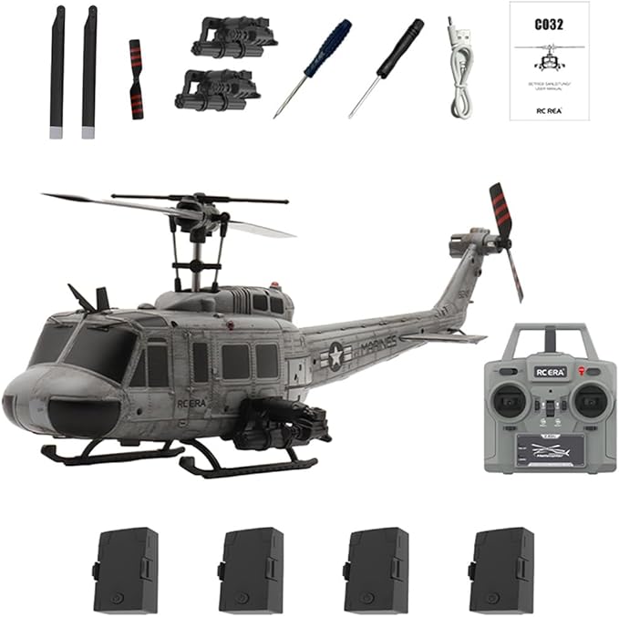 RC ERA C032 UH-1 Huey RC Helicopter 1:48 Scale 6-Axis Gyro 6CH Brushless Flybarless Stabilized Aircraft 3D Inverted Flight Optical Flow Positioning for Adults Hobbyists