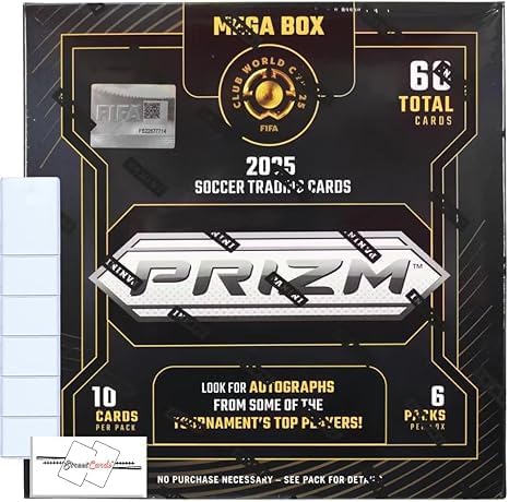2025 Prizm Club World Cup Soccer Mega Box with 60 Trading Cards &amp 6 Toploaders Magnet!
