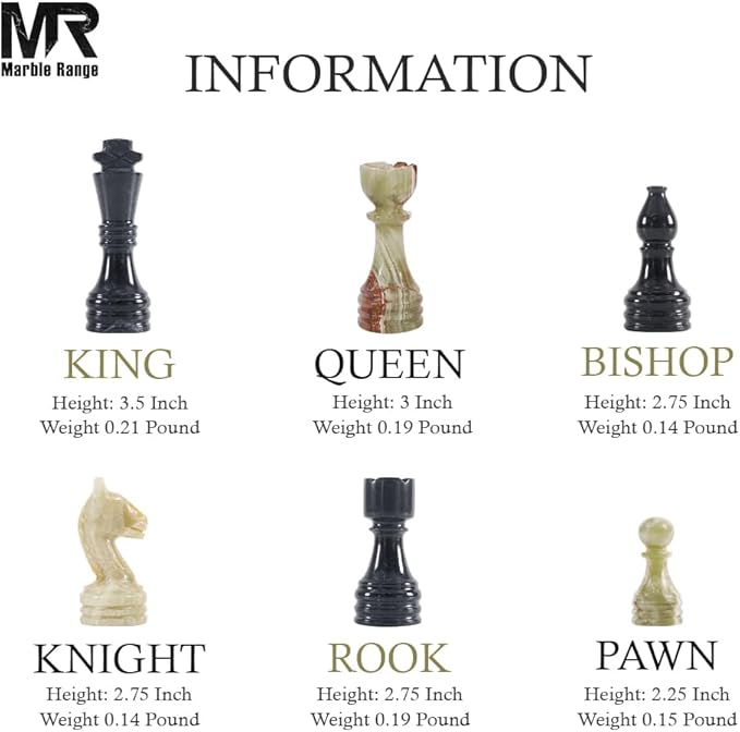 Marble Chess Set for Adults 15 Handmade Black &amp Green Onyx Board Game with 32 Chess Pieces 2 Extra Queens &amp Storage Box Luxury Travel Game – Elegant Home Décor