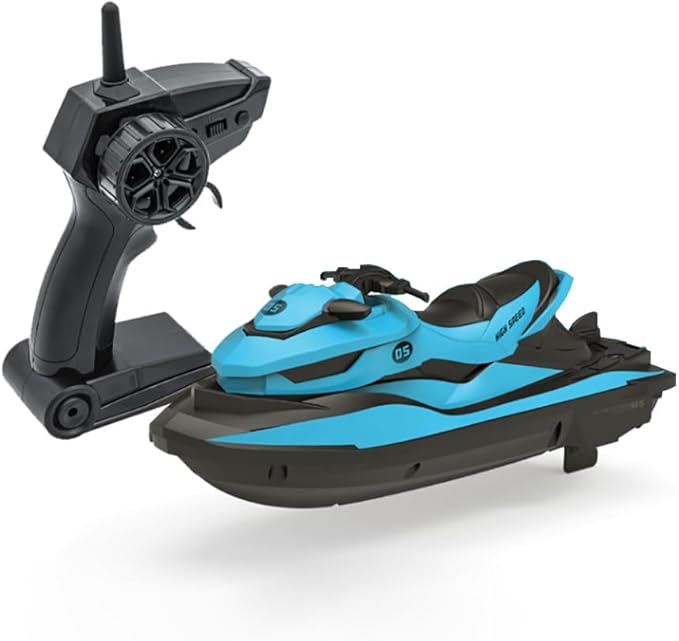 Miracland 2.4GHz Remote Control Jet Ski High Speed RC Motorboat Water Toy with Dual Propellers 2 Speed Levels 50 Meters Control Range (Blue)