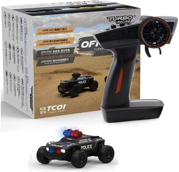Generic Turbo Racing C82 RTR 1/76 2.4G Mini RC Police Off-Road Truck Full Proportional Vehicle with Remote Controller