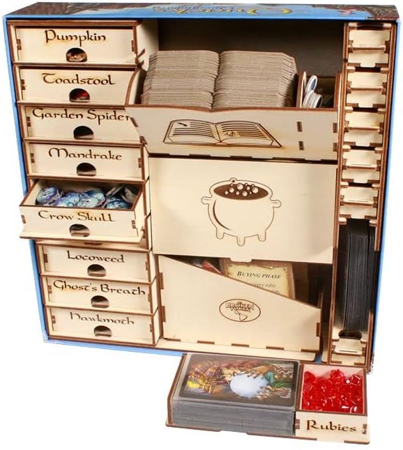 The Broken Token Game Organizer Compatible with Quacks of Quedlinburg - Wooden Game Organizing Box with Multiple Trays