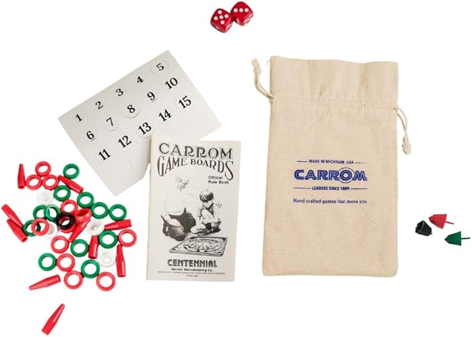 Carrom Board Equipment Set — Includes 44 Playing Pieces Instruction Manual and Carrying Case — Extra Accessories for Board Games for Adults &amp Children — Durable Sports Board Game Accessories