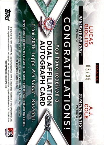 2015 Topps Pro Debut Affiliation Autograph A.J. Cole Lucas Giolito AUTO 5/35 RC Rookie MLB Baseball Trading Card
