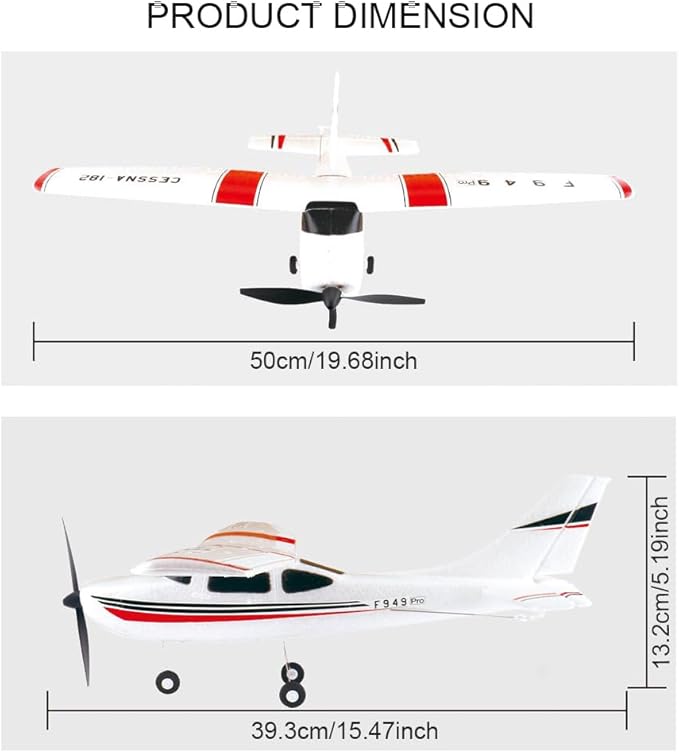 RC Airplane F949pro RC Plane 1020 Motor 3CH 2.4GHZ EPP RC Plane for Adults CESSNA-182 3D6G Gyroscope RTF RC Glider Planes with 2 Batteries Replaceable Parts (2BSL+ Motor)
