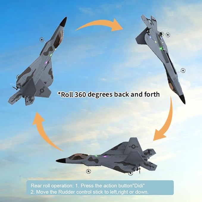 RC Plane F22 Raptor Model 4CH 3D/6G RC Airplane for Adults and Beginners 2.4Ghz RC Jet with LED Light Ready to Fly Outdoor Remote Control Airplane with 2 Batteries