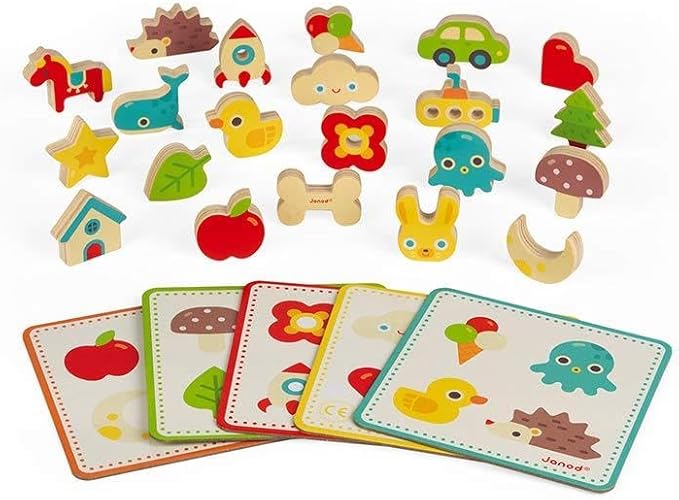 Janod Memory Touch Recognition Game - 21 Wooden Pieces - Ages 3+ - J05318