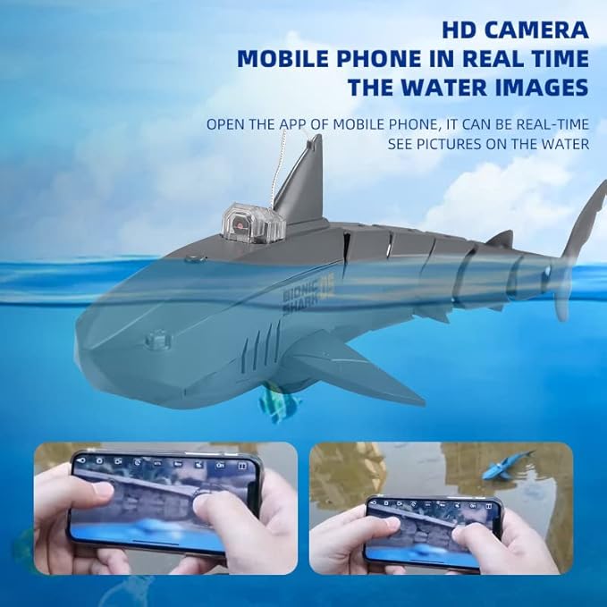 RC Sharks with Camera for Kids/Adults Remote Control Shark Toys for Swimming PoolRC Boat with CameraPool Toys RC Camera Boat Toys Simulated Shark for Outdoor Toys(2 Batteries)