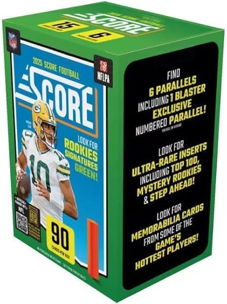 2025 Score Football NFL Blaster Box with 90 Trading Cards + 6 Toploaders + StreetCards Magnet!
