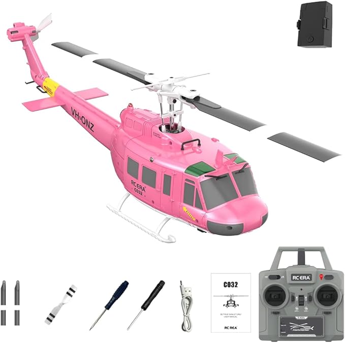 RC ERA C032 RC Helicopter 1/48 Scale 2.4G 6CH UH-1 Huey Flybarless RC Helicopter 6-Axis Gyroscope Stabilization with Altitude Hold &amp 3D Inverted Flight for Adults Enthusiasts 1 Battery