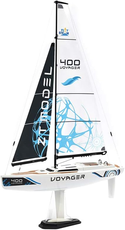 PLAYSTEM Voyager 400 RC Controlled Wind Powered Sailboat in Blue - 26 Tall