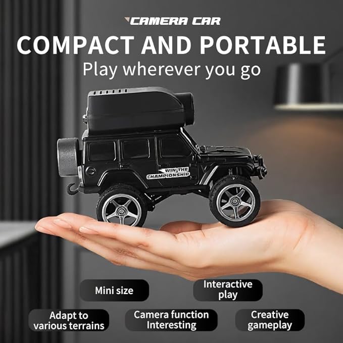 1:64 Full-Scale Die-Cast RC Car with Camera KF32 Mini 4WD Desktop Off-Road Crawler Remote Control Racing Vehicle Model(Yellow)