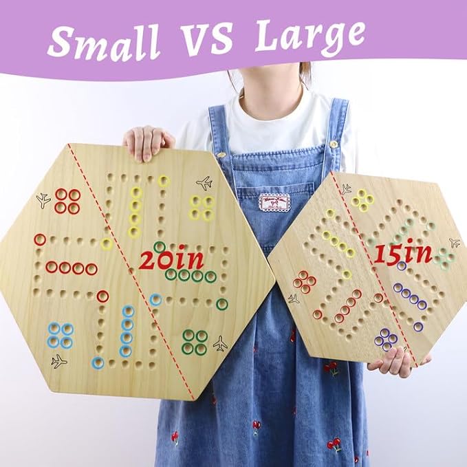 HOROW Wahoo Board Game Wooden Original Board Game 15 inch Classic 2 Side Painted Fast Track Game for 4 Player and 6 Player with 30 Marbles6 Dices for Family Game Night