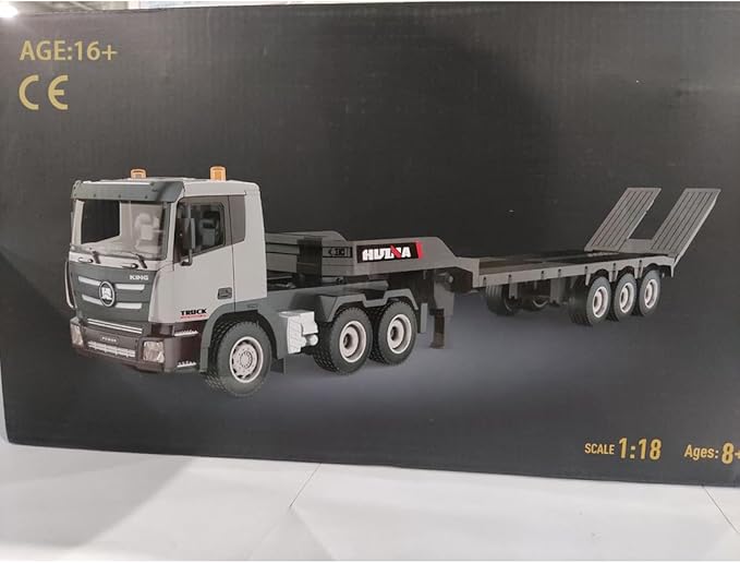 FunXylophy RC Semi Truck with Trailer 1/18 2.4GHz RC 9CH Flatbed Trailer Engineering Tractor Construction Truck Vehicles for Adult (RTR Version)