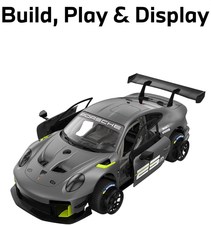 RASTAR 99600 1/18 76PCS Officially Licensed RC Race Car Building Kits for Porsche 911 GT2 RS Clubsport 25 with Opening Doors Working Lights Remote Motor &amp DIY Decals for Play &amp Display - Id