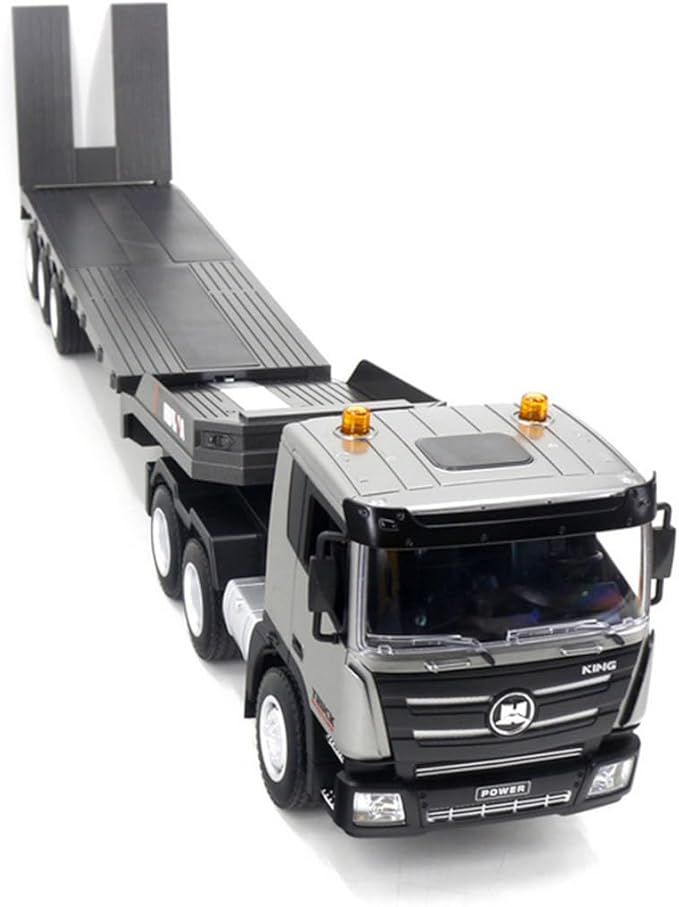 FunXylophy RC Semi Truck with Trailer 1/18 2.4GHz RC 9CH Flatbed Trailer Engineering Tractor Construction Truck Vehicles for Adult (RTR Version)