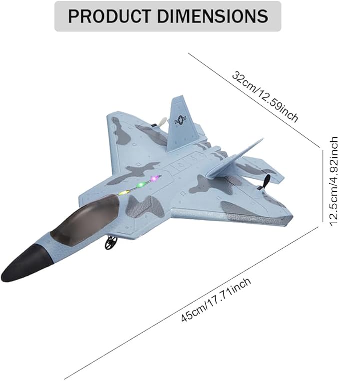 RC Plane F22 Raptor Model 4CH 3D/6G RC Airplane for Adults and Beginners 2.4Ghz RC Jet with LED Light Ready to Fly Outdoor Remote Control Airplane with 2 Batteries