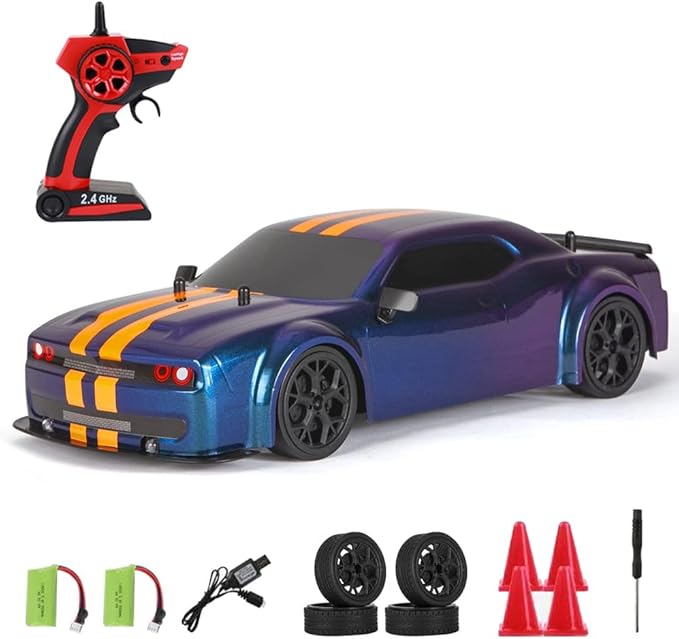 RC Drift Car 1:14 4WD 30KM/H High Speed RC Racing Car 2.4GHz Remote Control LED Lights 2 Batteries Race &amp Drift Tires for Adults (Blue)