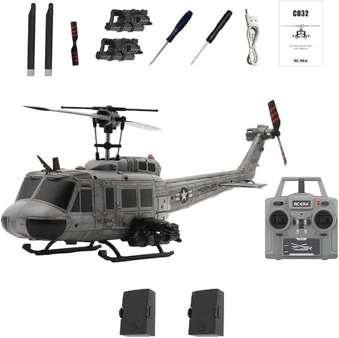 RC ERA C032 UH-1 Huey RC Helicopter 1:48 Scale 6-Axis Gyro 6CH Brushless Flybarless Stabilized Aircraft 3D Inverted Flight Optical Flow Positioning for Adults Hobbyists