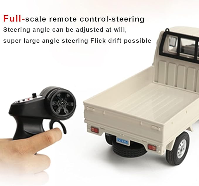 WPL D12 Mini RC Truck for Adults 1/16 Scale 20km/h 2.4G 4CH Remote Control Crawler High-Speed Climbing Truck with LED Lights Cargo Drift Car - RTR / 3 Batteries