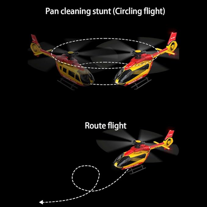 C190 Remote Control Helicopter for Adults 1:30 Scale H145 RC Helicopter 2.4G 6CH Single Propeller Aileron Free Optical Flow Positioning Six-axis Gyroscope Stabilization (Red Yellow(3 Batteries))