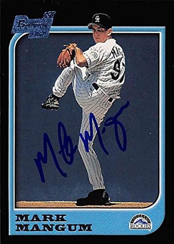 Sports Memorabilia Autograph Warehouse 291543 1997 Bowmans 1St Mark Mangum Autographed No.435 Rookie Baseball Card - Colorado Rockies FT