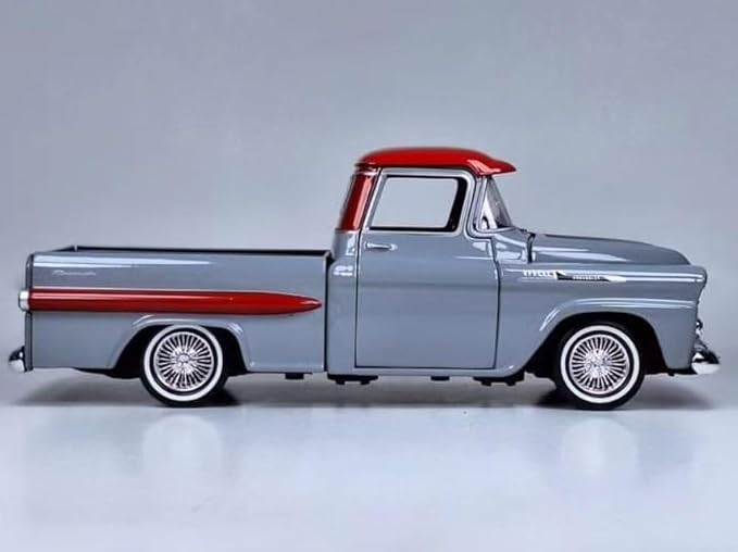 1958 Apache Fleetside Pickup Truck Lowrider Gray with Red Top Get Low Series 1/24 Diecast Model Car by Motormax 79033gry