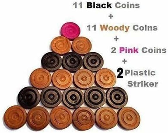 AnNafi® Wooden Carrom Coins Carrom Coin Made of Wood | Complete Set of 24 Attractive Carrom Board Coins + 1 Premium Striker | Carrom Board Coins Set | Can be Used for Checkers (Wooden Coins) Clubs