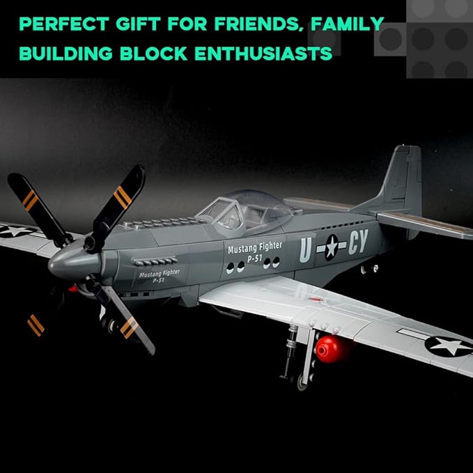 Air Force Series P-51 Mustang Fighter Airplane Military Building Set Adult Gift Compatible with Lego (258 Pieces)